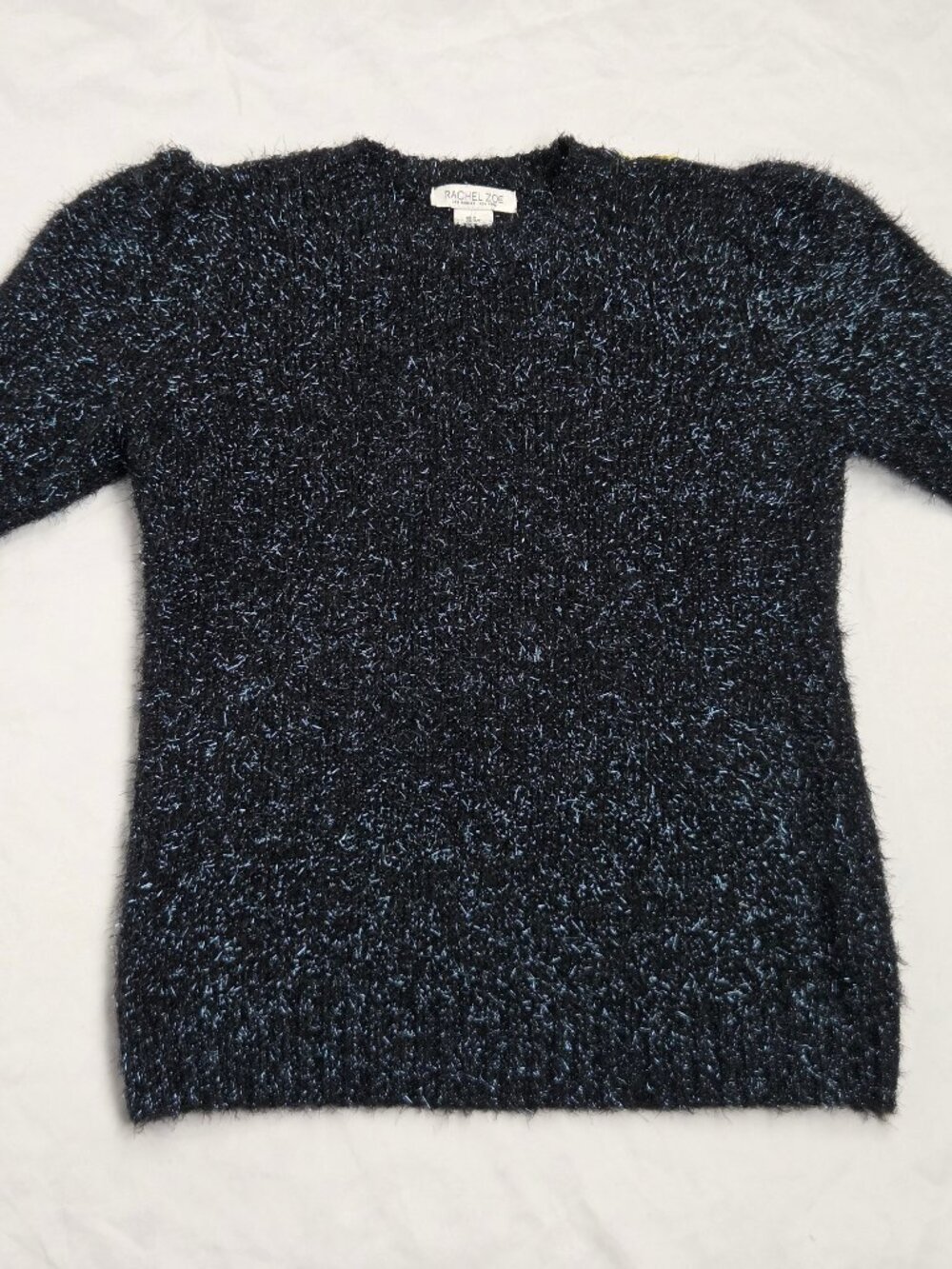 Rachel Zoe metallic fuzzy short-sleeve crewneck sweater size small